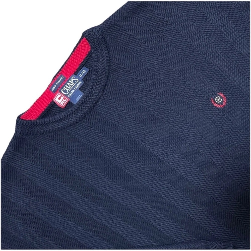 Chaps Ralph Lauren Sweater XL Blue Hand Framed Vintage Cotton Y2K Herringbone